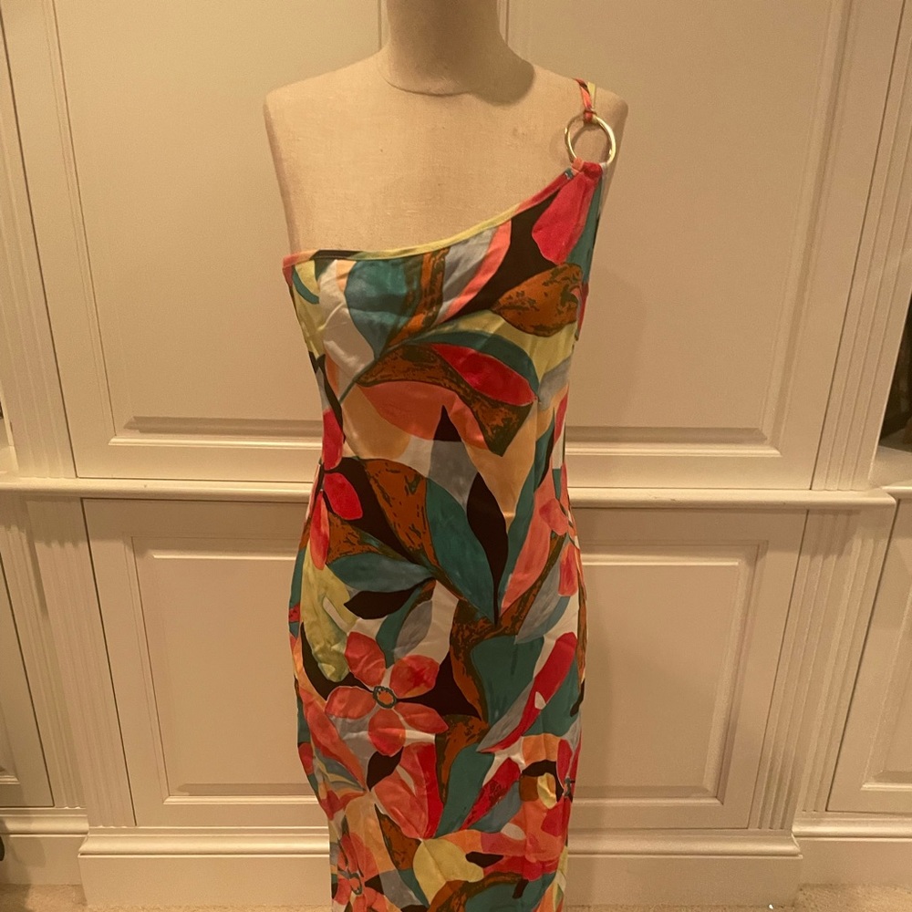 maxi dress multicolored one shoulder never worn with tags